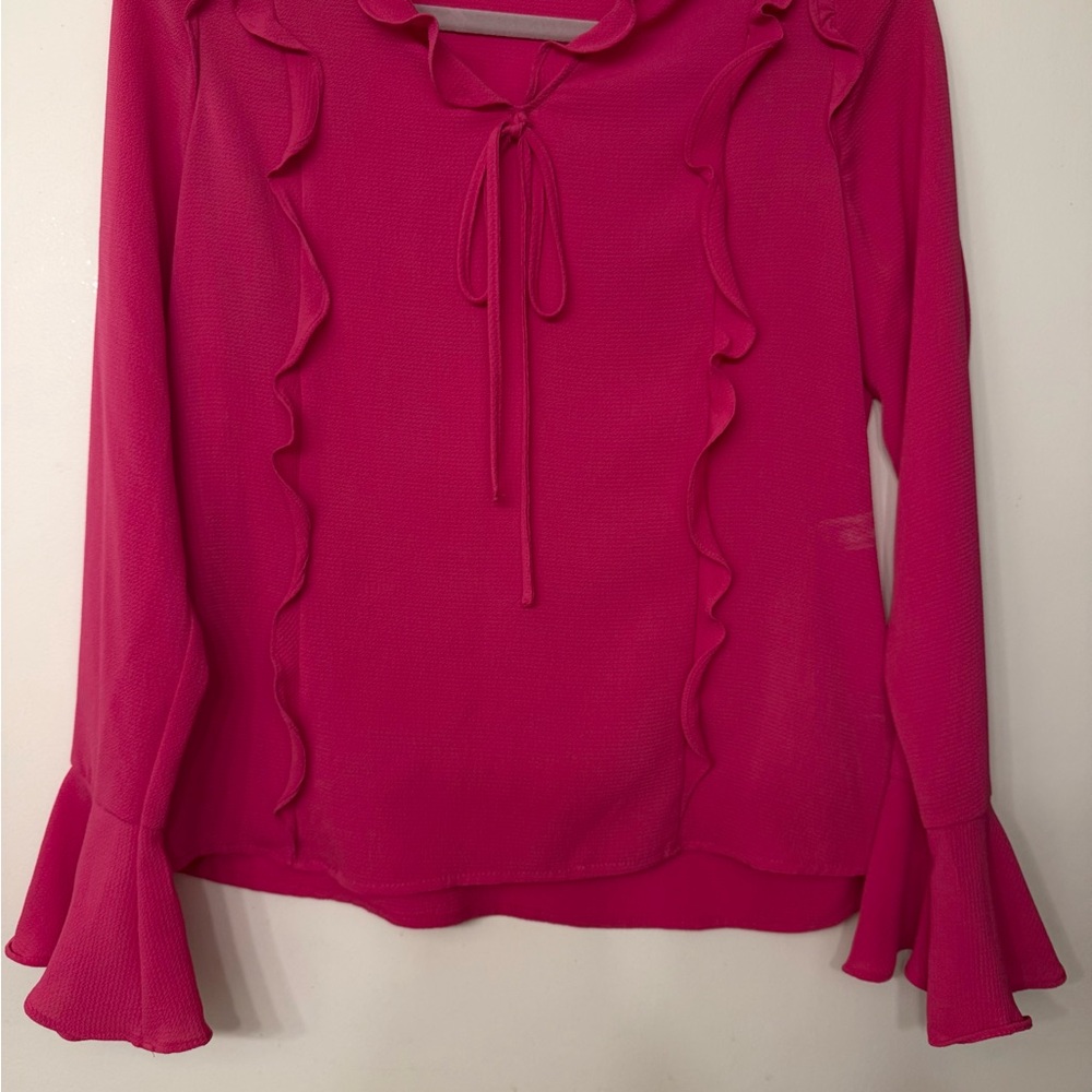 CeCe Fuchsia Ruffle Trim Top - Picture 9 of 11